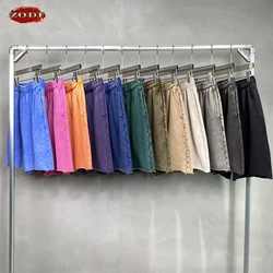 ZODF Vintage Men Summer Batik Washed Cotton Shorts Unisex High Street Distressed Loose 420gsm Short Pants Brand Clothes HY0817