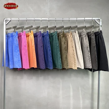ZODF Vintage Men Summer Batik Washed Cotton Shorts Unisex High Street Distressed Loose 420gsm Short Pants Brand Clothes HY0817 1