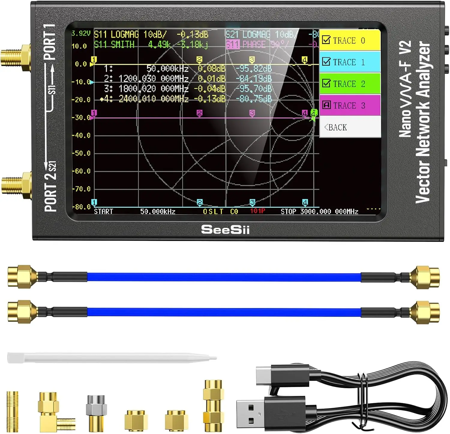 Upgraded NanoVNA-F V2 Vector Network Analyzer 50kHz-3000MHz HF VHF UHF VNA Anten
