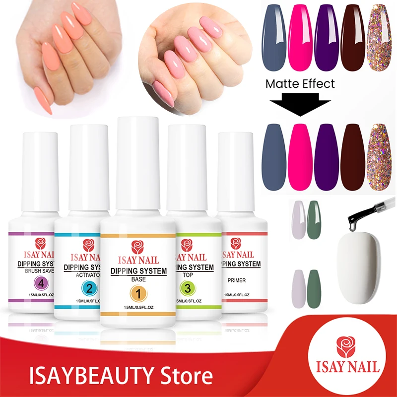 

Isaynail 15ml Dip Nail Powder System Liquid Base Top Coat Activator Brush Nail Art Natural Dry Without Lamp Cure