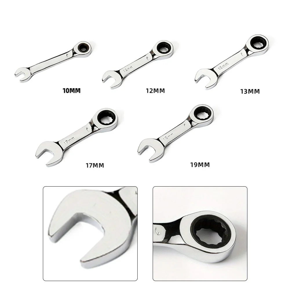 

5Pcs 10-19mm 72 Stubby Ratcheting Combination Wrench Set Short Handle Ratchet Wrench Combination Wrenches Repair Tools