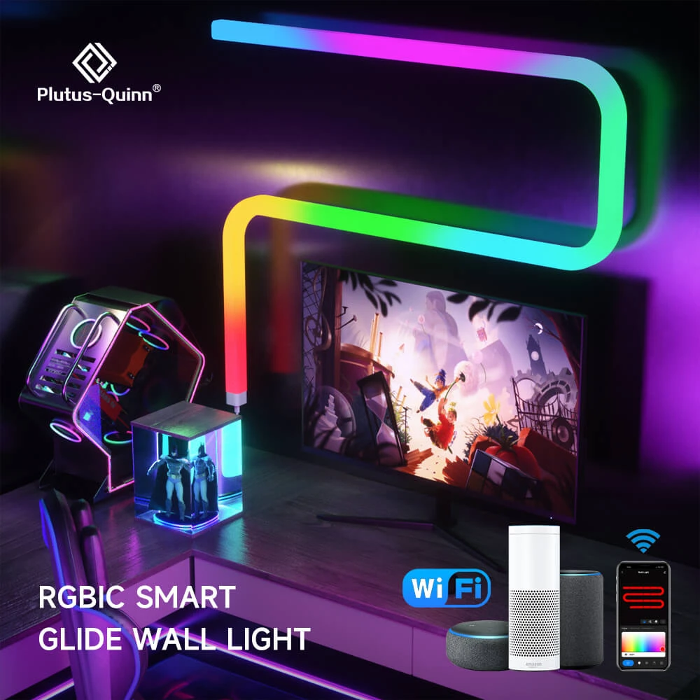 Smart WiFi APP Control Glide Night Light RGBIC Dream Color Music Sync LED Wall Lamp for TV Bedroom Game Decoration Strip Lights moon night light