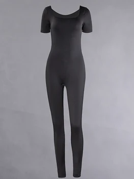 Women's Rompers Short Sleeve Solid Skinny Bodycon Jumpsuits Fashion Sports Fitness Casual Activity Streetwear Overalls 2