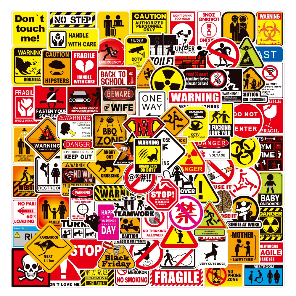 

50/100PCS Warning Stickers Danger Banning Skateboard Fridge Guitar Laptop Motorcycle Travel Classic Toy Cool Decals Sticker