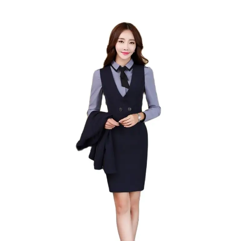 Formal Uniform Styles Autumn Winter OL Slim Blazers Suits with Blouses And Dress for Ladies Office Blazer Dress Sets