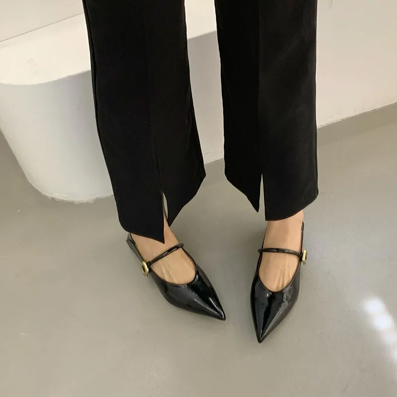 Fashion Buckle Strap Women Mary Janes Flats Shoes Female Shallow Footwear Comfortable Daily Pointed Toe Ladies Flats With Shoes 5