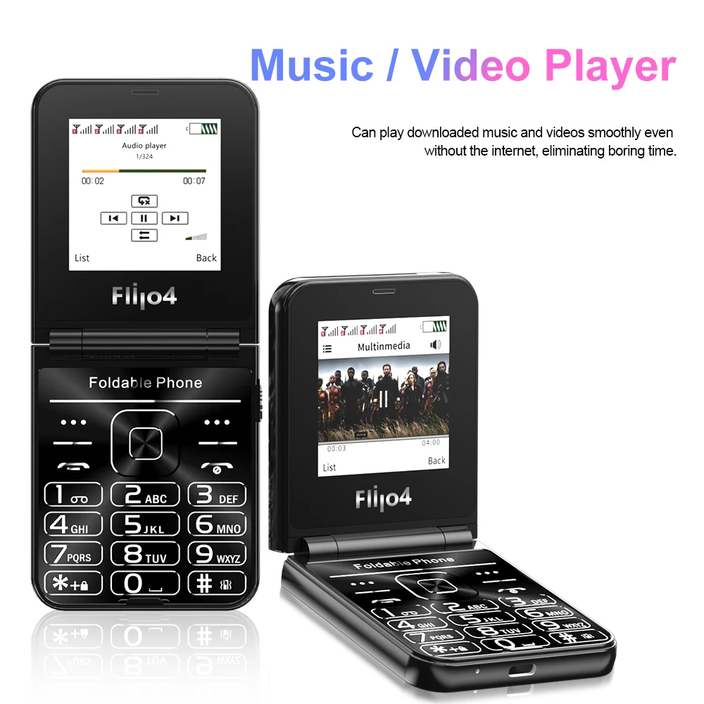 SERVO Flilo4 Folding Mobile Phone 4 SIM Standby Magic Voice Speed Dial Flashlight Call Recording 2.6" Display 2G Flip Cellphones