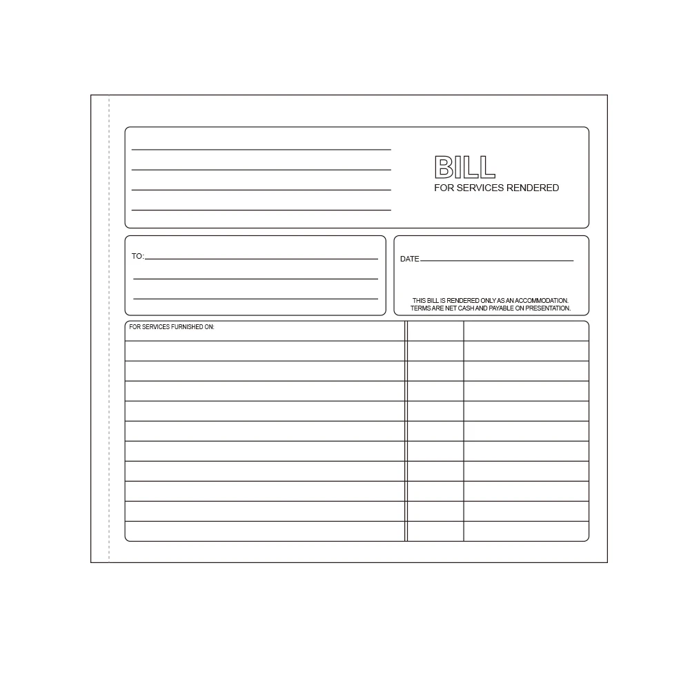 2-Part Carbonless Bill for Services Rendered Book, 8.5 x 8.25 Inches, 50 Sheets, White/pink