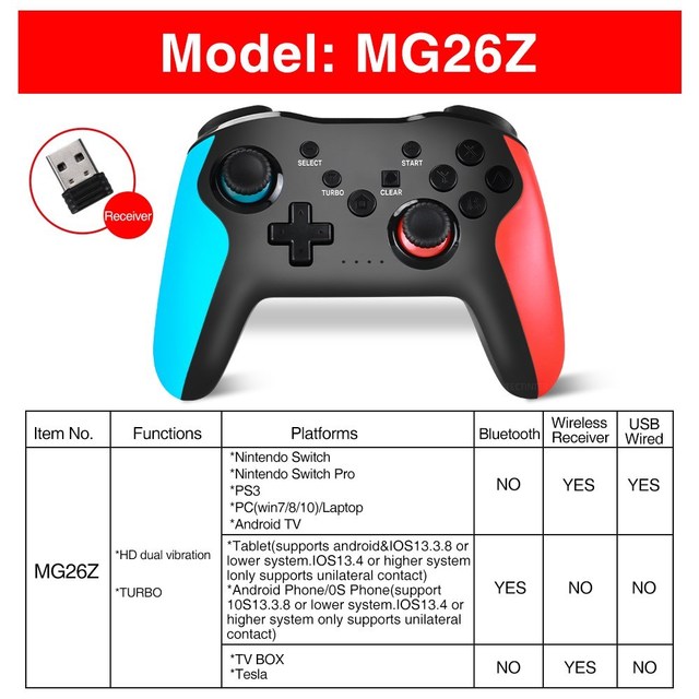 Bluetooth 2.4G Wireless Controller Compatible Nintendo Switch Pro Gamepad For Andriod phone For PS3 Tesla PC Joystick