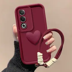 Love Heart Hand Strap Full Package Phone Cover for OPPO A3Pro (Wine)