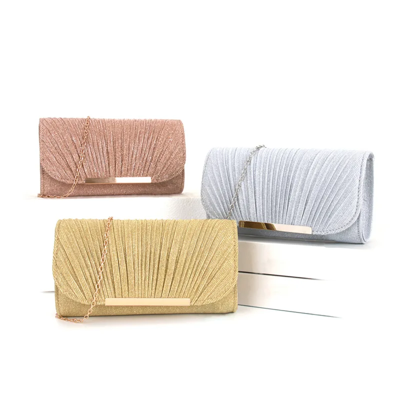 Fashion Elegant Shoulder Bag Chain Envelope Evening Bag Shiny Silver Long Purse Female Wedding Party Clutches Mini Handbag