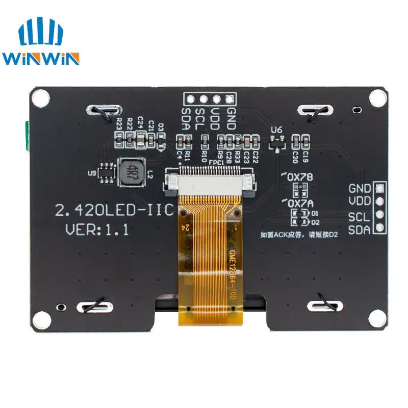 2.4" OLED LCD Display Module SSD1309 128x64 4 Pin IIC I2C for Arduino UNO R3 C51