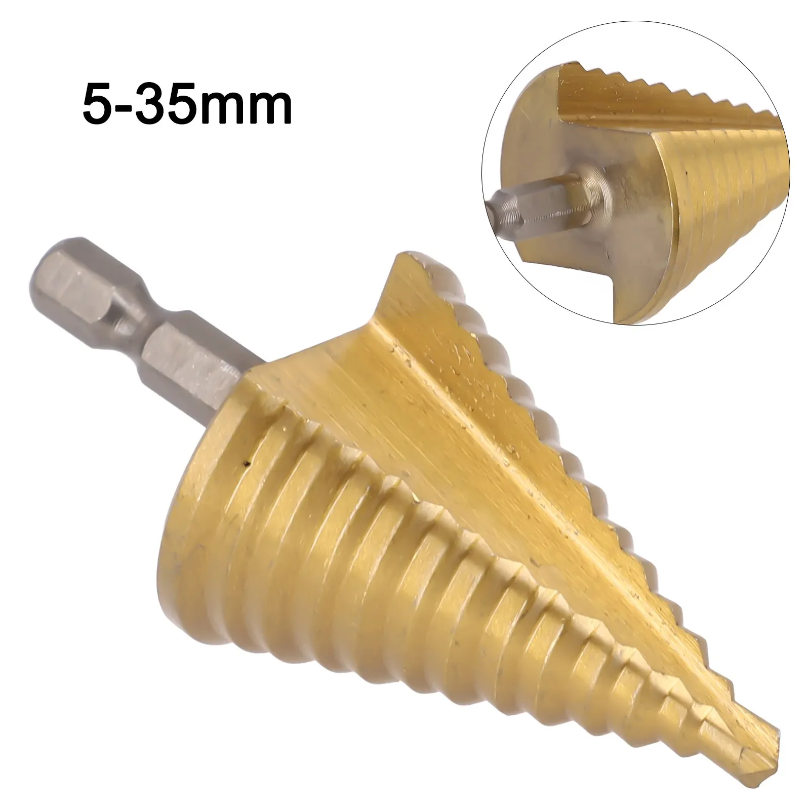 

1/4" Hex Shank Drive Quick Change High Speed Steel Cone Stepped Multi-Size Gold Drill HSS Titanium Core Step Drill Tool 13 Steps