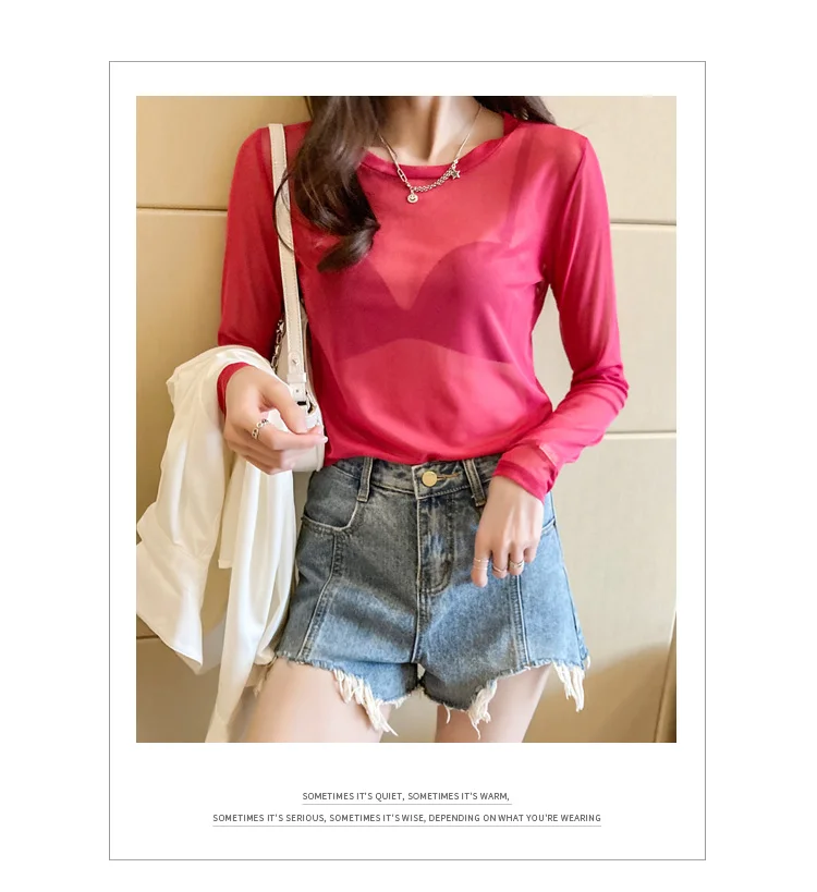Zjaiss 2026 Frühling Sommer Neues Vielseitiges O-Neck Damen T-Shirt aus Eisseide, Transparentes Langarm-Sonnenschutz-Oberteil, Basis-Shirt – Detail 30