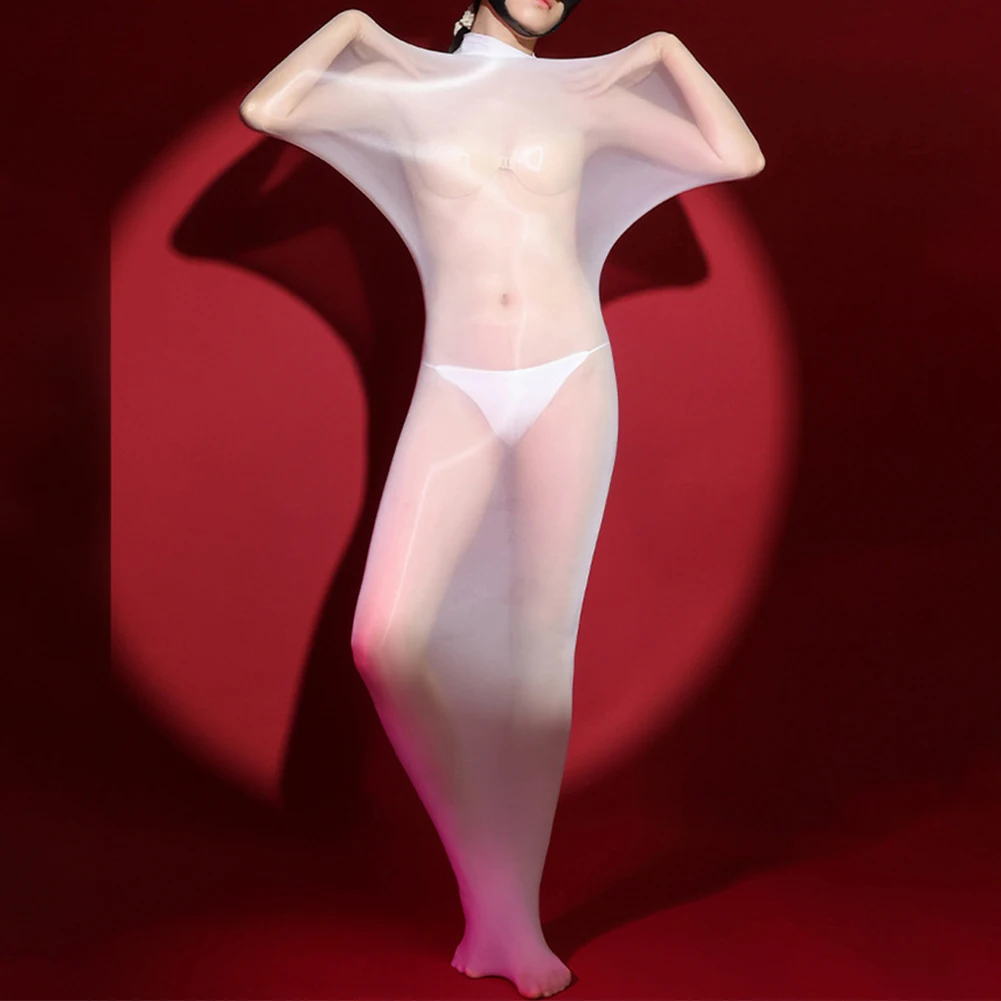 Seamless Glossy Full Bodystocking Transparent Sleeping Bag Lingerie Bodysuit
