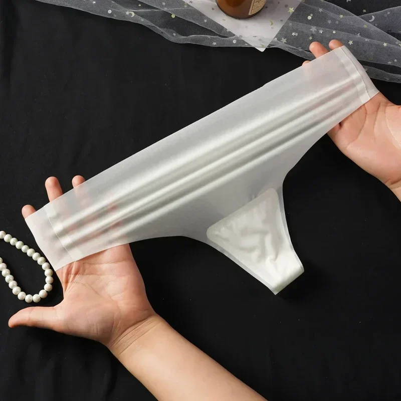 Women's Thong Ultra-Thin Women's Transparent Low-Rise Sexy Seamless Solid Color T-Pants Quick-Drying Lingerie Underwear Female