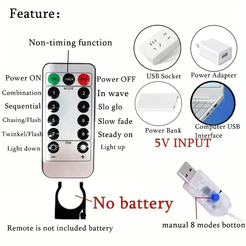 Home Decoration Garland Lights LED USB Curtain String Lights 8 Modes Fairy Christmas with Remote Control for Bedroom Wedding