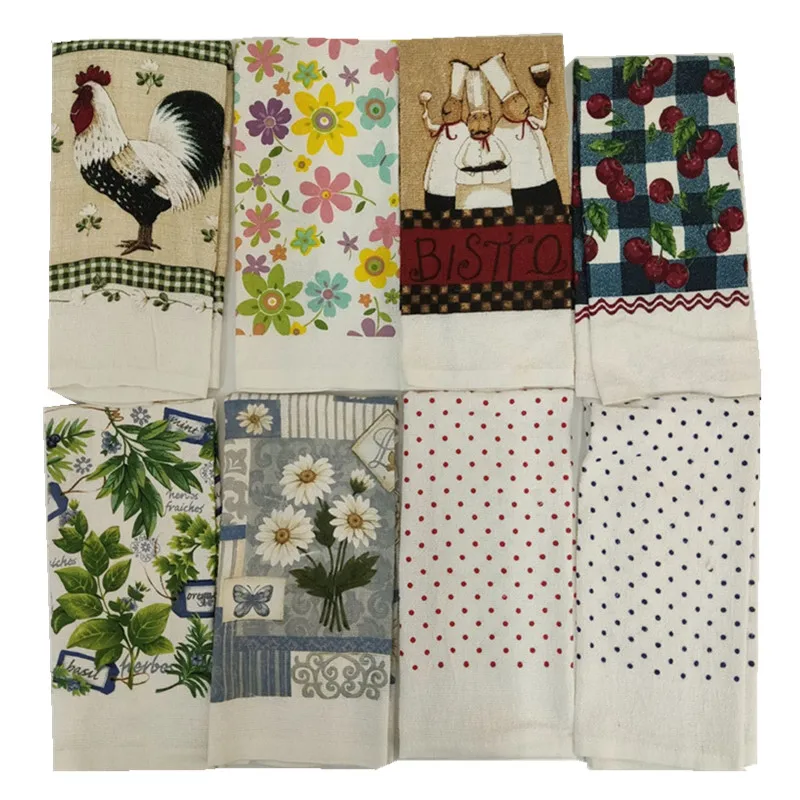 1Pc 40x70cm Colorful Printed Cotton Tea Towel Kitchen Dishcloth Water Absorption Cleaning Cloth Home Party Gift tea towel