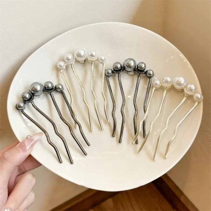 Pearl Hair Card For Women Temperament Four-pronged Disc Fixed Hairpin Comb U-shaped Hairclip Jewelry Accessories Gift