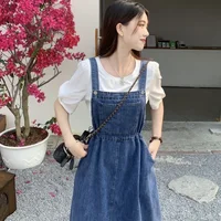 2025 mode femmes Denim jupe à bretelles printemps été casual sangle femme taille haute a-ligne solide à lacets femme jupes 4