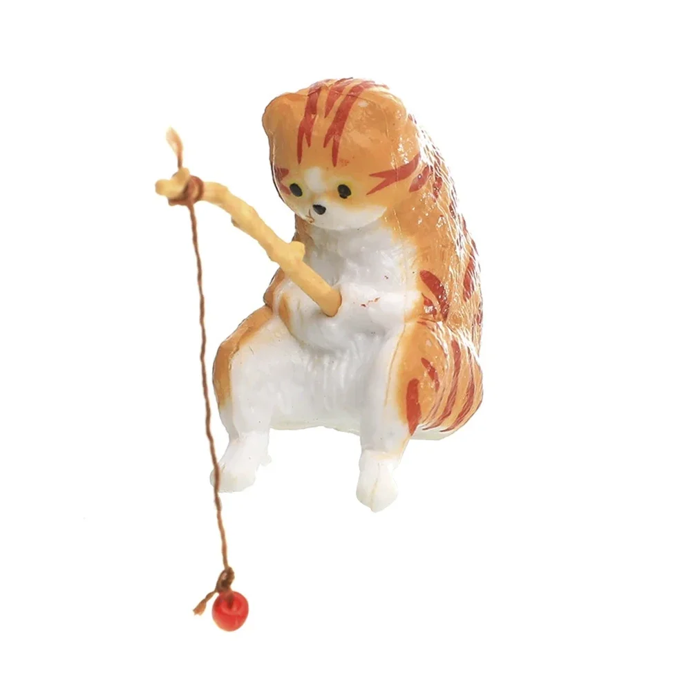 Fish Tank Side Small Resin Cartoon Fishing Cat Kitten Hanging Creative Fun Micro Landscape Office Ornaments Aquarium Decoration