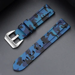 Premium Stitching Sports Silicone Watch Bands - Soft, Comfortable Rubber Strap in Blue, Black, and Brown - 26mm (Cam Blue)