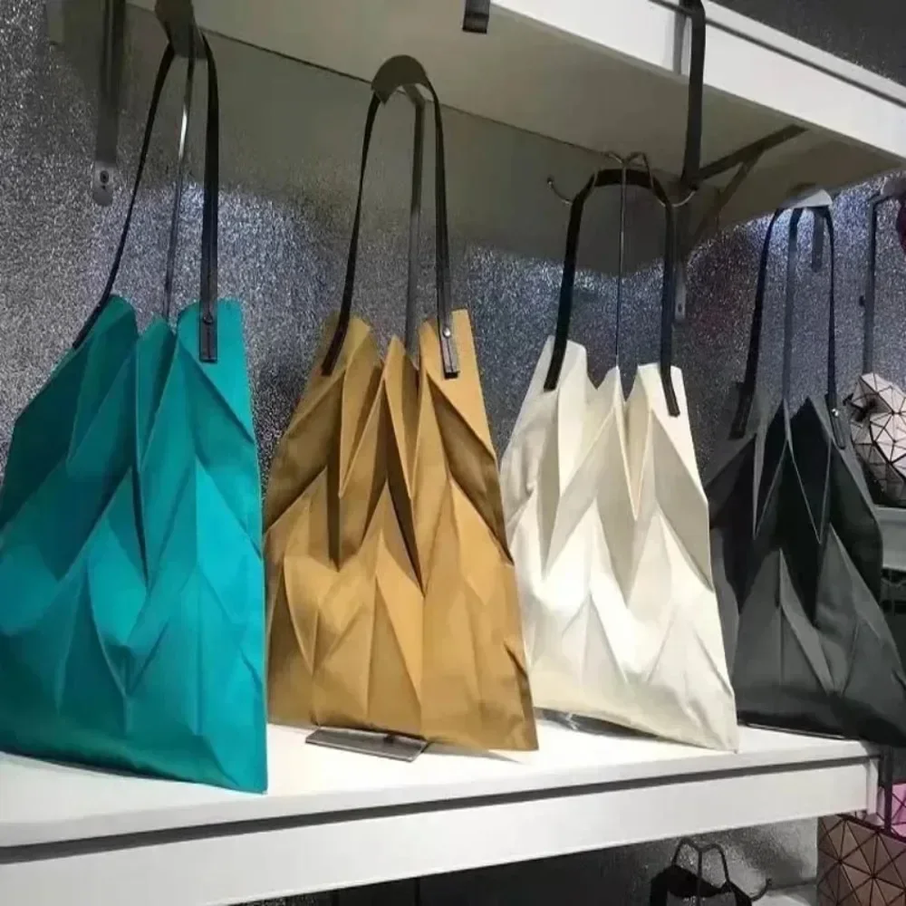 Fashion Women's Geometric Pleated Bags Korean Style Canvas Large Capacity Shoulder Bag Ladies Shopping Bag Female Tote Handbag