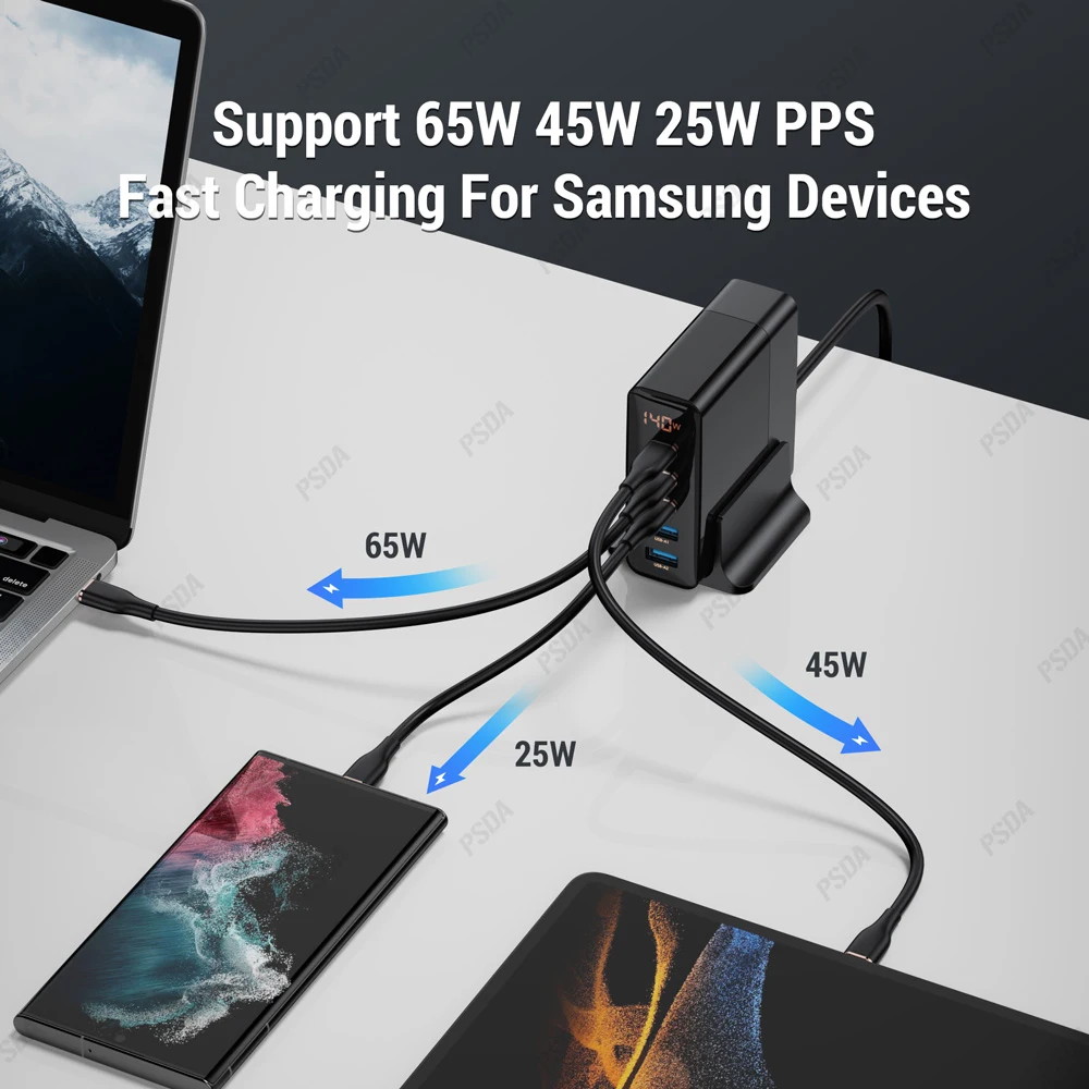 ƺ Ʈ  е Ｚ PSDA 3D 140W GaN USB , 3 USB C + 2 USB A Ʈ, 100W PD3.0 PPS AFC  