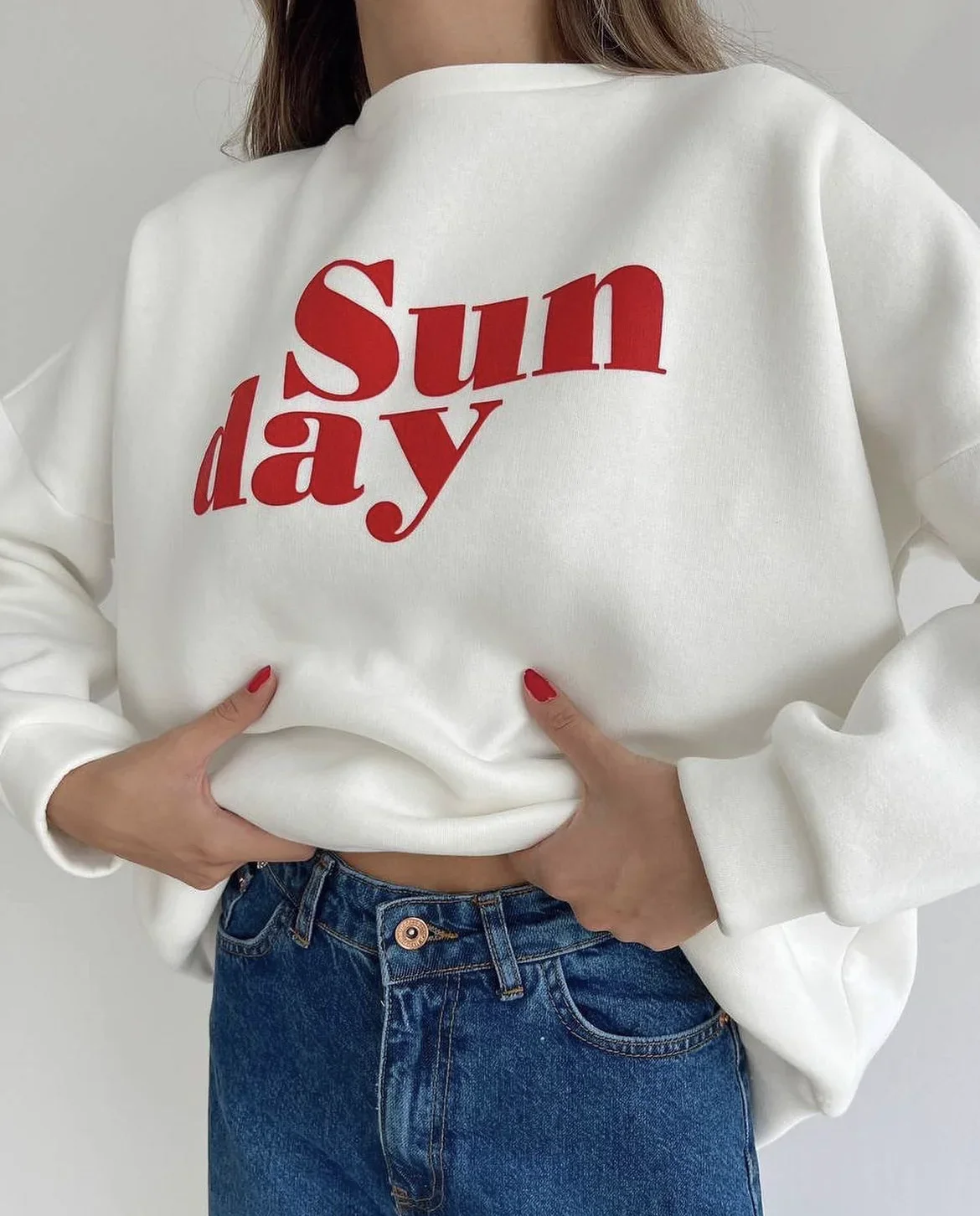 

Hirsionsan 2024 New Spring Autumn Casual “Sunday” Letter Print Sweatshirt Women Soft O Neck Ladies Vintage Pullovers Casual Tops
