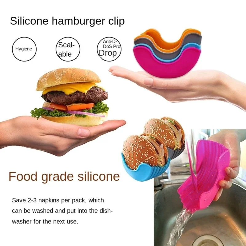 Silicone burger tray Reusable Sandwich Burger Rack Burger Tool Holder Shelf Storage Tools Dining Bar Kitchen Gadgets 1/4pcs