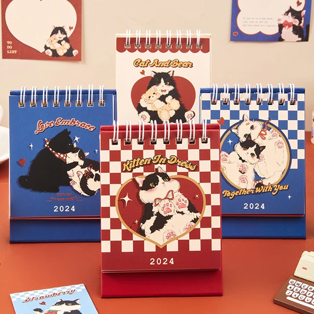 2024 Kawaii Cartoon Cat Calendar Korean Student Classroom Anime Cat Calendar  Cute Portable Calendar Student/office Supplies - AliExpress