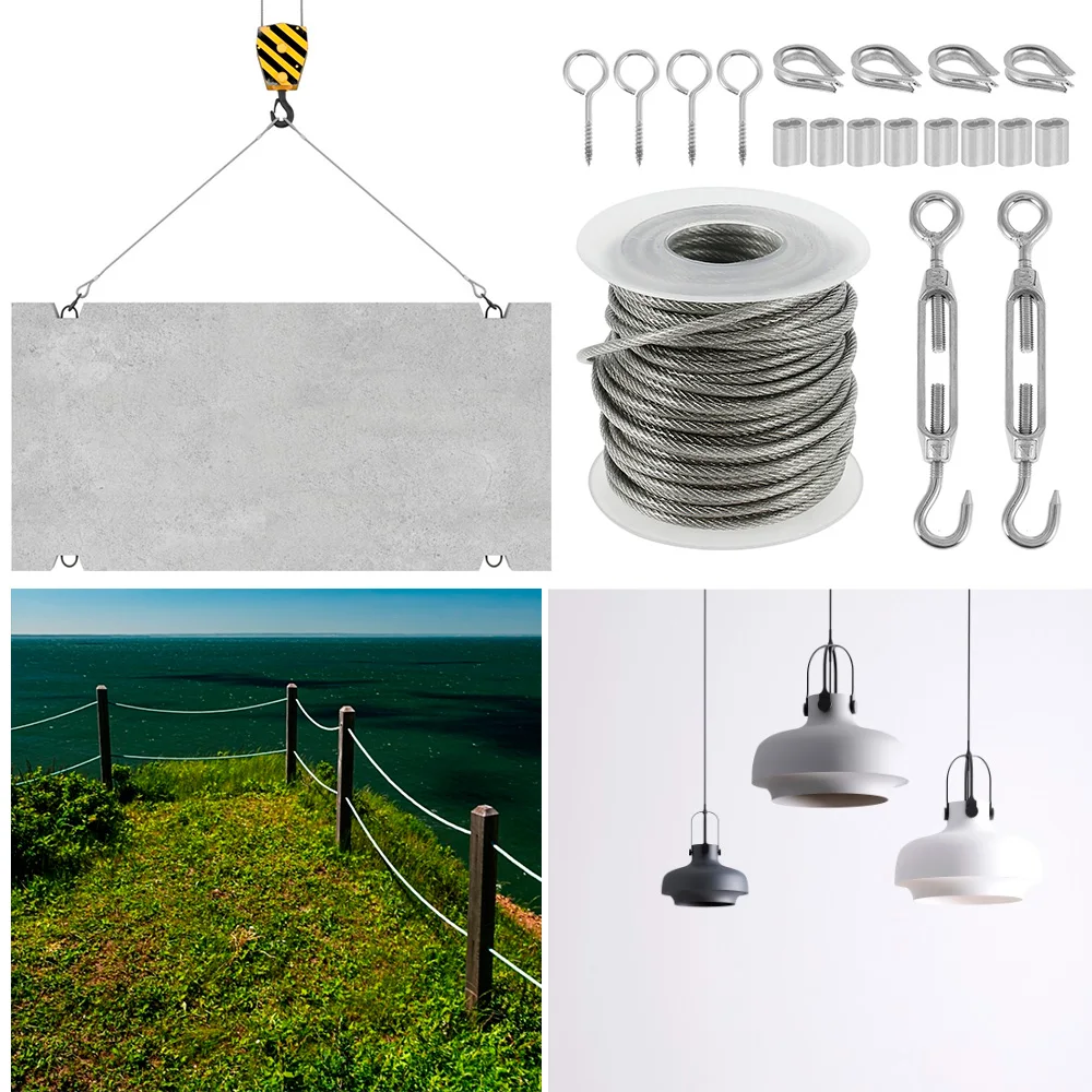 Stainless steel cable rope kits 15M/30M PVC coated rust-proof for garden wire fence tent roll