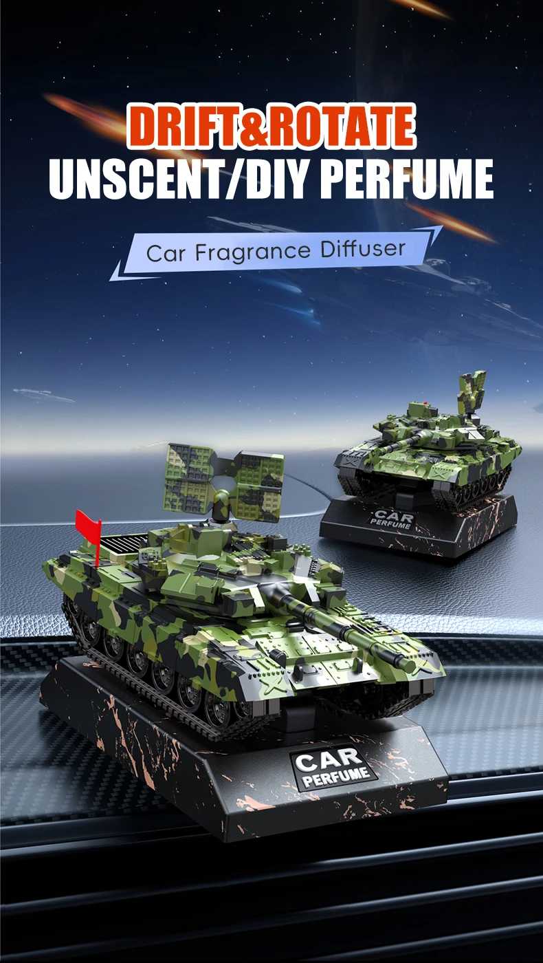 Kein Parfüm DIY Duftdiffusor Drift Tank Modell drehen Radar Auto Ornament Armaturenbrett coole Innenzubehör Dekorationen Männer – Detail 1