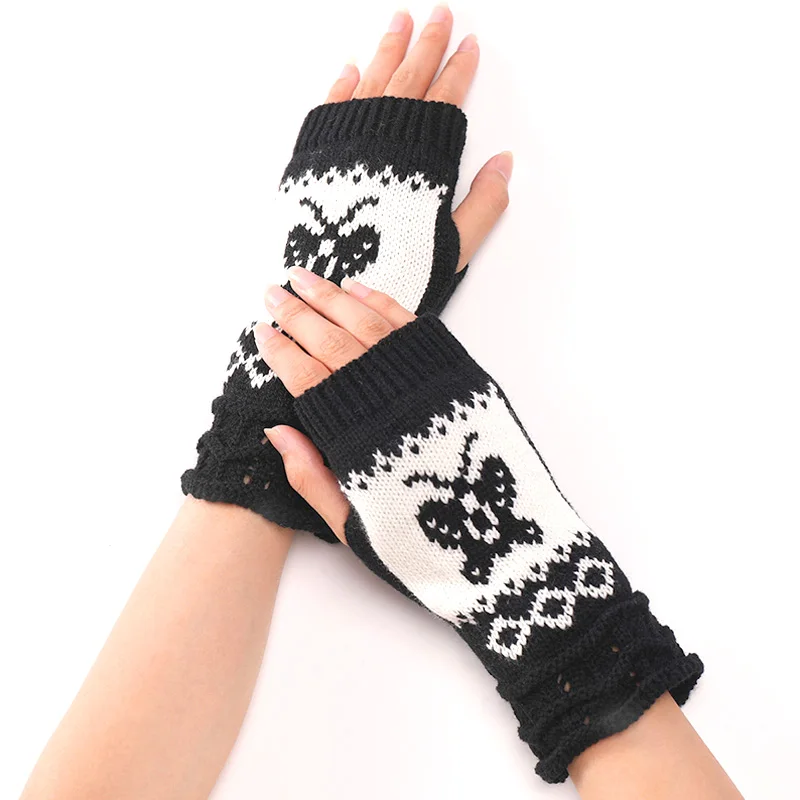 

Fingerless Knitted Gloves Fashion Wrist Gloves Cute Butterfly Pattern Anime Gloves Outdoor Warm Knitted Sleeves