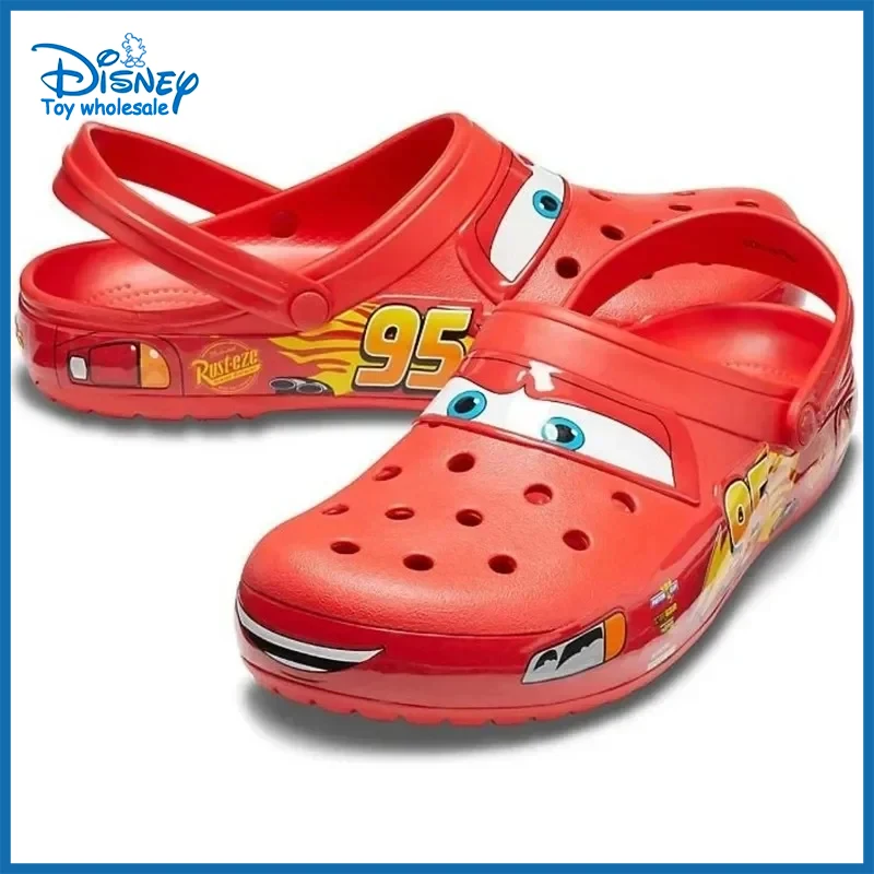 

Однотонные водонепроницаемые шлепанцы Disney Lightninged McQueen Pixar, уличные сандалии, Повседневная дышащая обувь с ремешком на щиколотке из ЭВА, подарок