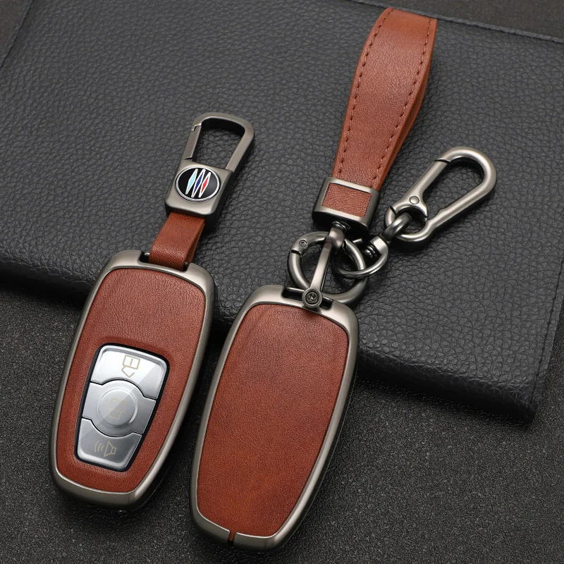 

Leather Car Key Cover For Great Wall Haval Hover H6 2015 C50 Hoist 3 Buttons Smart Remote Fob Shell Case Keychain Protector Bag