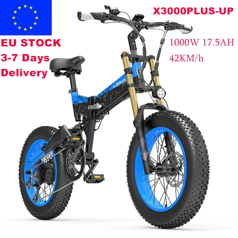 

EU Stock LANKELEISI X3000PLUS-UP 20inch Fat Tire Folding Electric Bike 48V 17.5AH Lithium Battery Ebike 1000w Bicycle