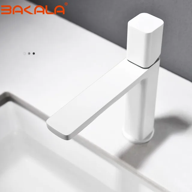 BAKALA Basin Faucet Black/Chrome Face Single Handle Deck Mounted Sink Taps Cold and Hot Mixer for Bathroom Crane Fauc 7