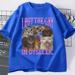 Prideful Cat Meme Vintage Loose Tee - Unisex Cotton Casual T - Shirt - XXXL (Blue)