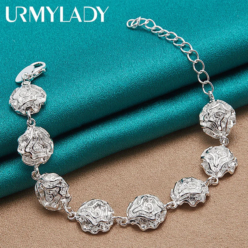 URMYLADY 925 Sterling Silver Rose Flower Necklace Bracelet Earring Ring Jewelry Set For Women Wedding Party Fashion Charm Gift 3