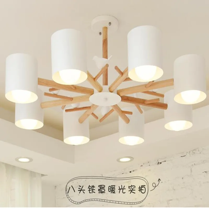 

Nordic 220V Birds Chandelier With Metal Lampshade For Living Room Modern Wooden Bedroom Chandeliers