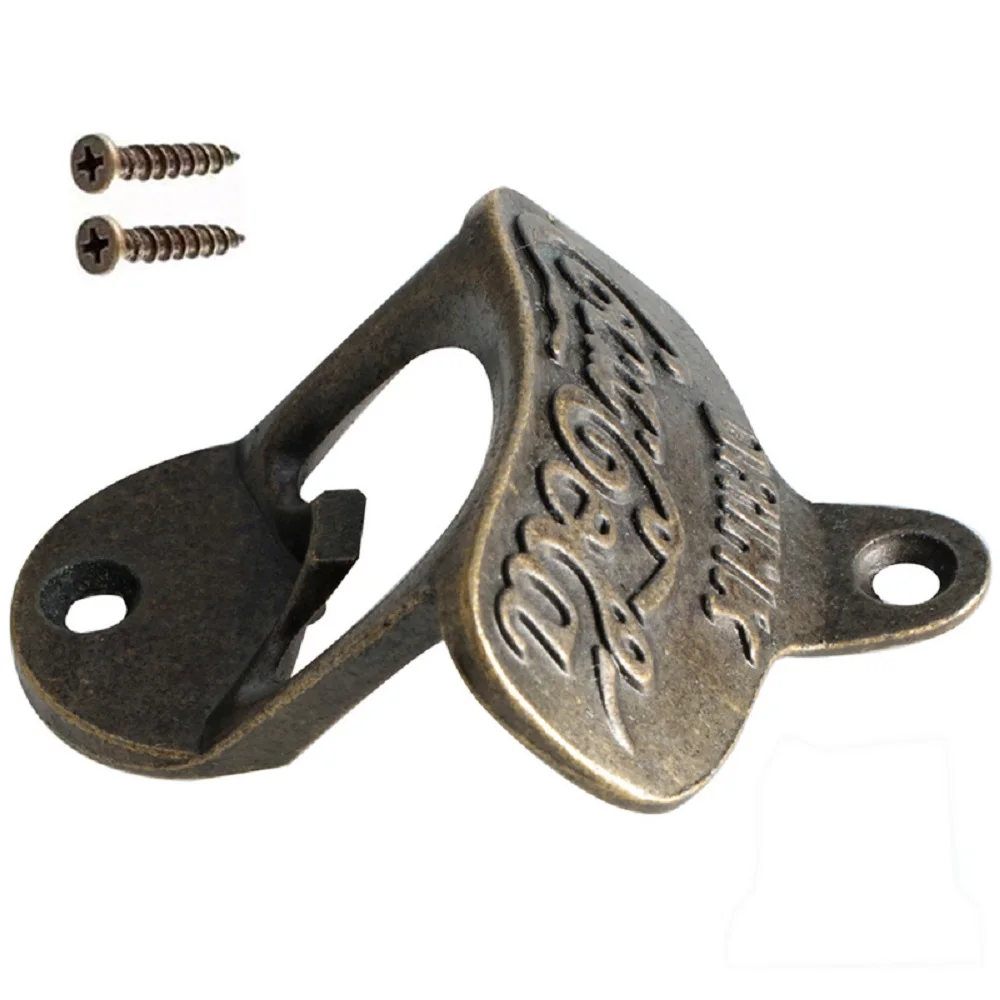 Zinc Alloy Bottle Opener Wall Mounted with Screws Vintage Retro Bronze Color Beer Opener Tool Accessories Bar Decoration Gadgets bottle opener