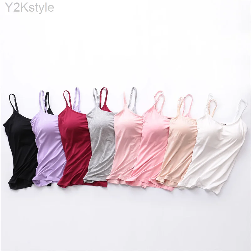 

Sexy Tank With Built-in Bra Stretchy Tight Underwear No Steel Ring Corset Sling Sleeveless Yoga Sports Casual T-shirt