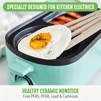 3-in-1 Breakfast Maker Station, Ceramic Nonstick Dual Griddles & Breakfast Sandwiches, 2 Slice Toast Drawer, Turquoise 2