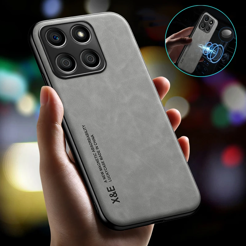 Leather Magnetic Phone Case with Built-in Metal Plate for Easy Mounting, 6.7 Soft Back Cover