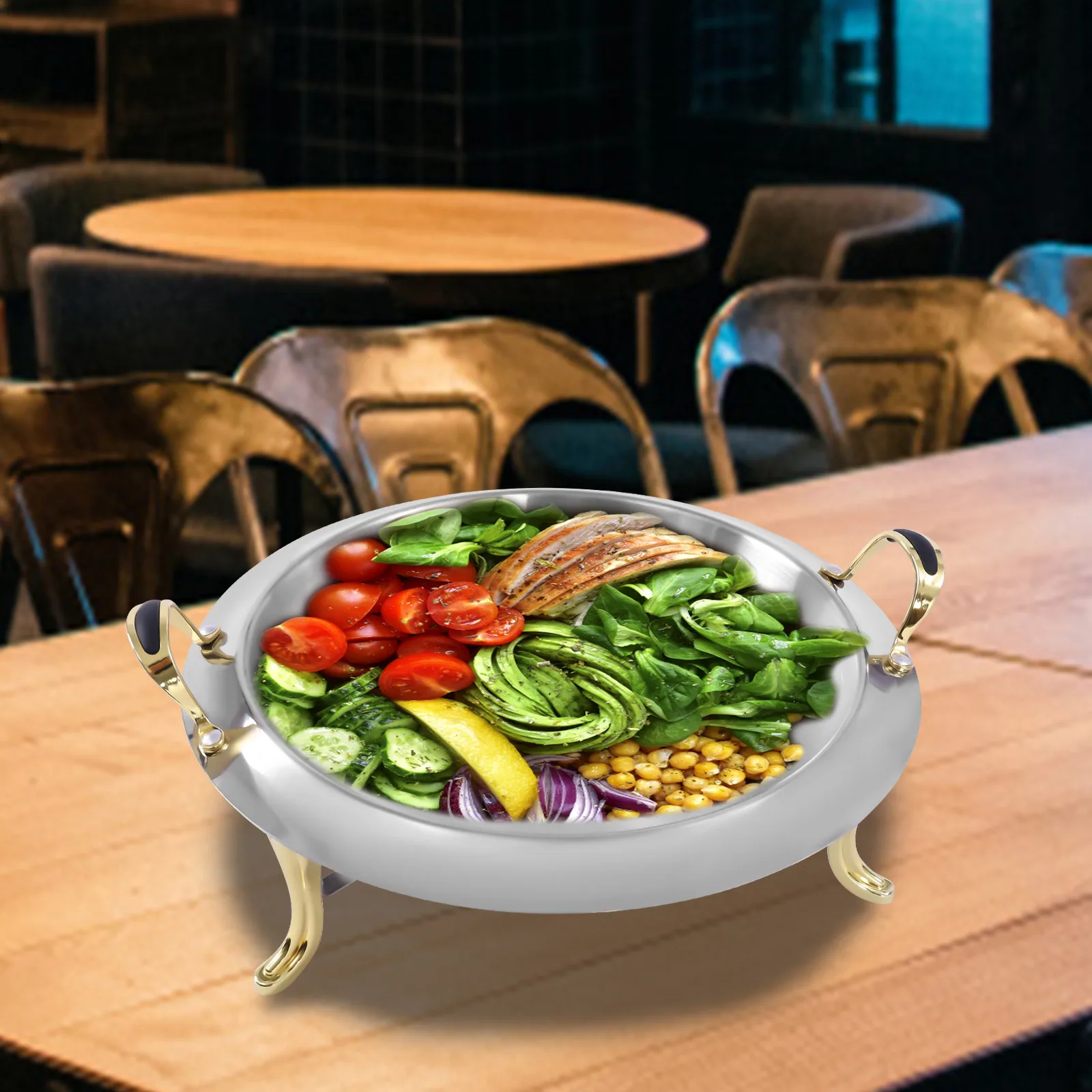 Large Round Capacity Chafing Dish Set Buffet Food Warmer Tray Stainless Steel 3L