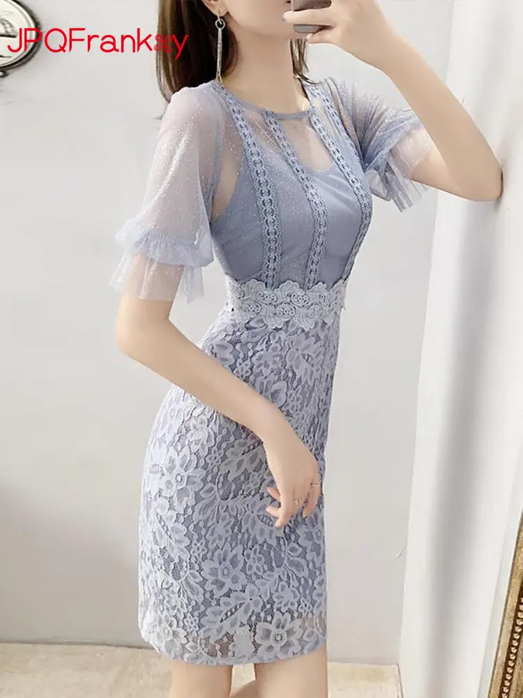 

Dress Women Summer Blue Lace Dress Women Summer 2024 New Dress Summer Mesh Style Wedding Dresses for Women Summer Dress