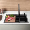 Stainless Steel Kitchen Sink Nano Coating Sink Full Set Thickened Large Single Sink w/Pull-out Faucet Basin KnifeKitchen Washing 2