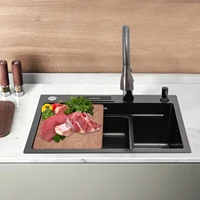 Stainless Steel Kitchen Sink Nano Coating Sink Full Set Thickened Large Single Sink w/Pull-out Faucet Basin KnifeKitchen Washing 2