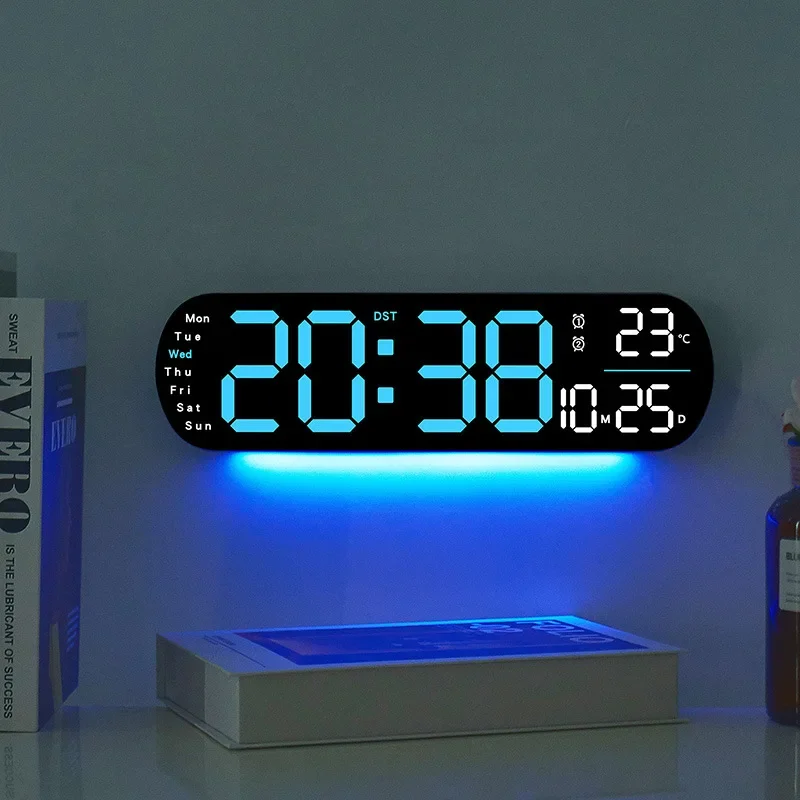 Reloj Digital de pared con pantalla LED grande, alarma electrónica con pantalla de temperatura y humedad, decoración creativa del hogar, Control remoto